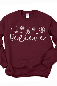 Snowflake Believe Christmas Crewneck Pullover Sweatshirt