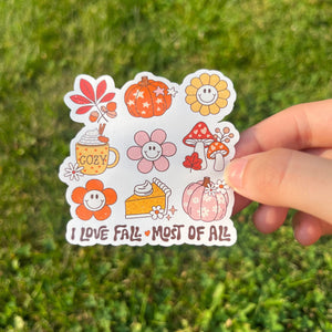 I Love Fall Most of All Waterbottle Sticker| Fall Laptop Sticker| Vinyl Sticker| Cute Fall Sticker